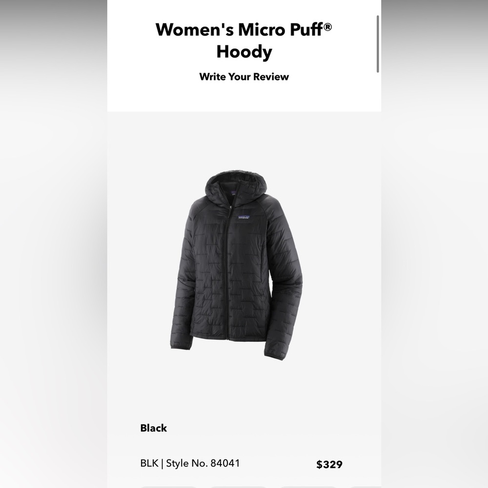Patagonia micro puff hoody in black.